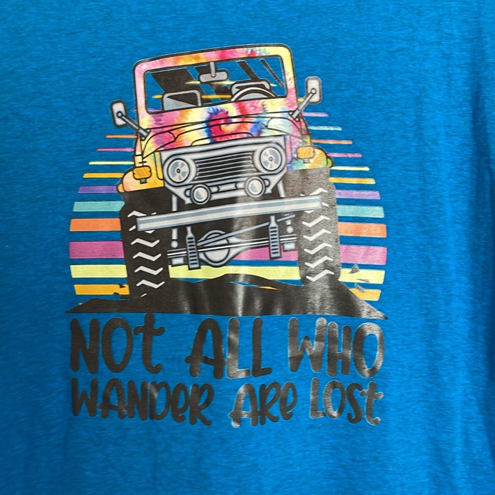 Women’s Gildan  Jeep “Not All Who Wander Are Lost” T-Shirt Size 2XL Turquoise